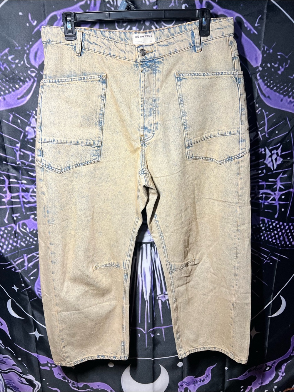 NWOT We The Free barrel leg Stonewash Beige Carpenter Cargo Pants -